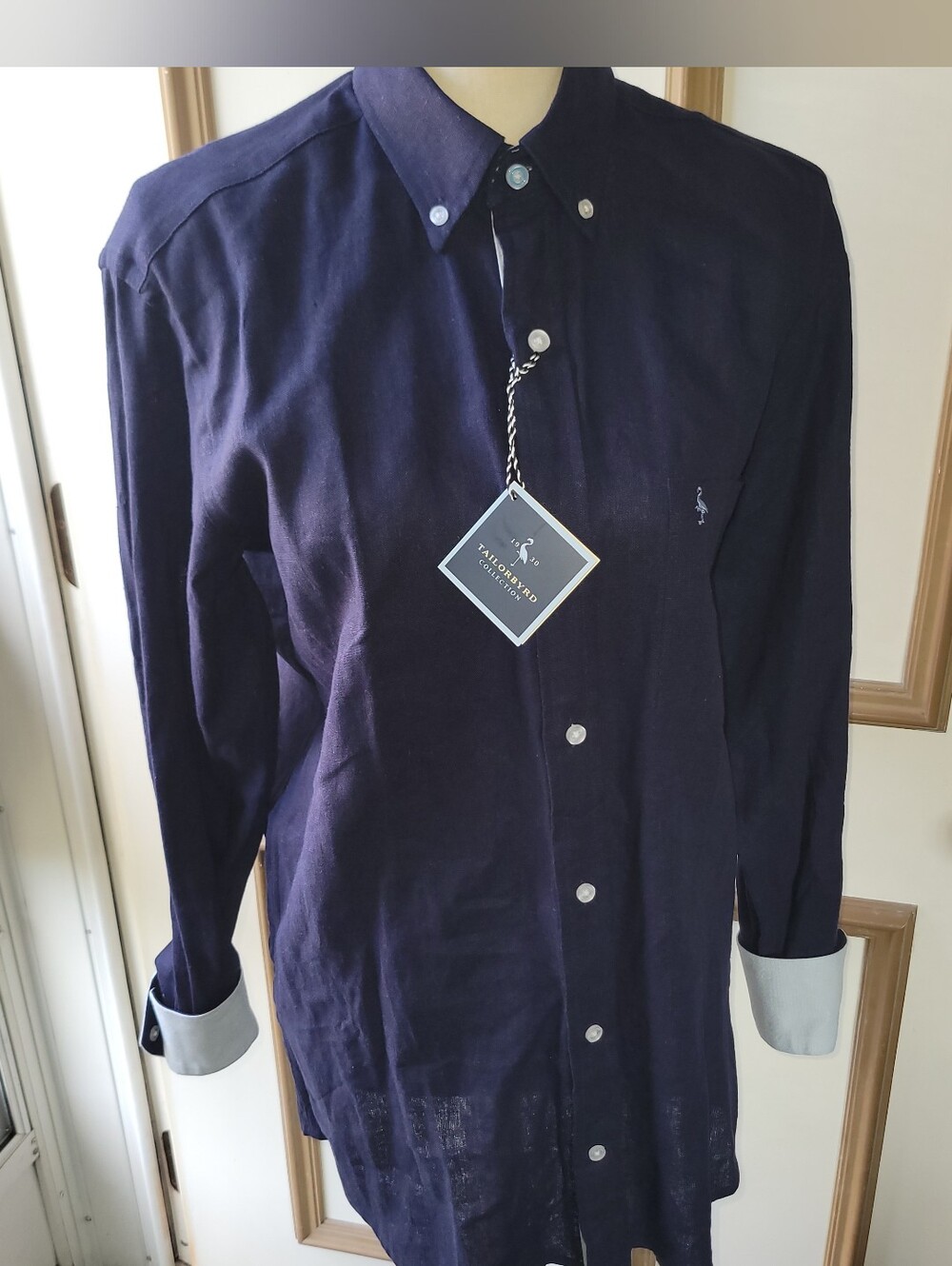 Tailorbyrd Men's Navy Button-Down Long Sleeve Shirt